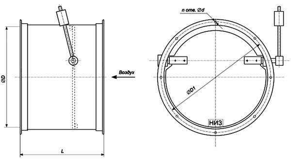Основные размеры и характеристики клапанов взрывозащищенных круглого сечения