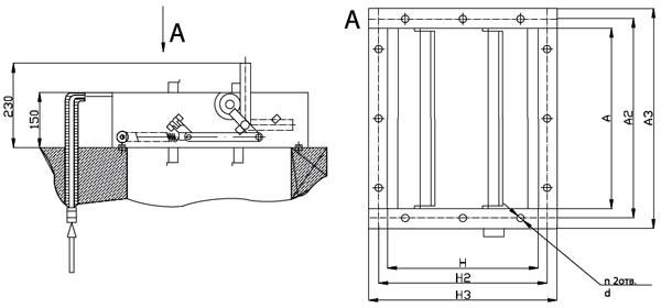 Основные размеры и характеристики клапанов огнезадерживающих взрывозащищенных