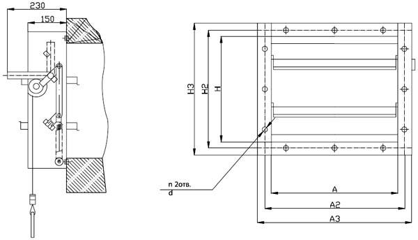 Основные размеры и характеристики клапанов огнезадерживающих взрывозащищенных.