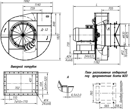 Габаритные и присоединительные размеры тягодутьевых машин ВД