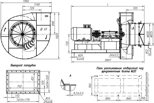 Габаритные и присоединительные размеры тягодутьевых машин ВД