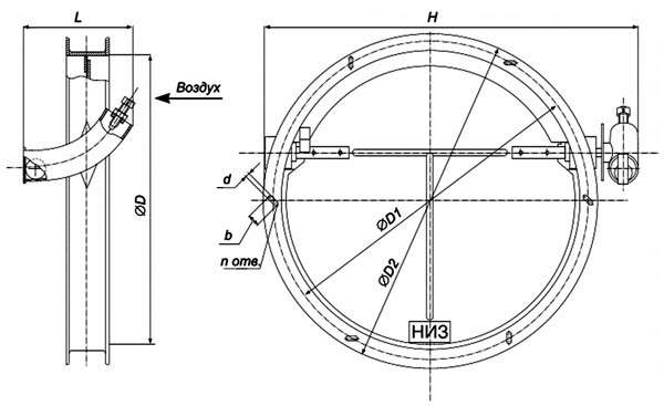 Основные размеры и характеристики клапанов огнезадерживающих взрывозащищенных.