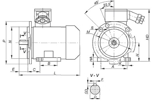 Габаритные и установочные размеры электродвигателей ВА.