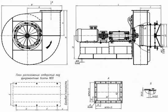 Габаритные и присоединительные размеры вентиляторов типа ВДН и ДН