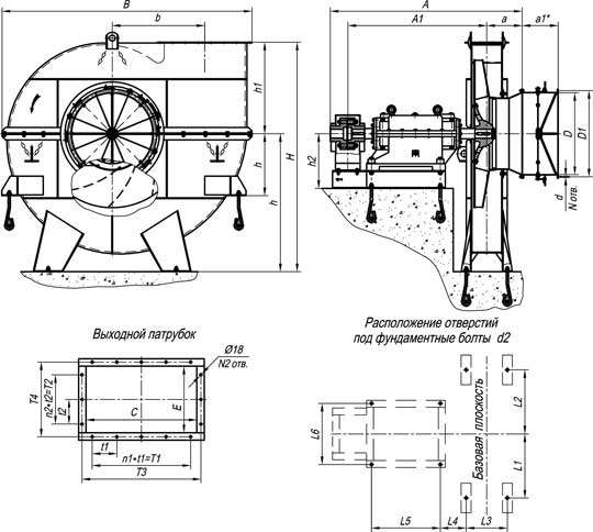 Габаритные и присоединительные размеры вентиляторов мельничных